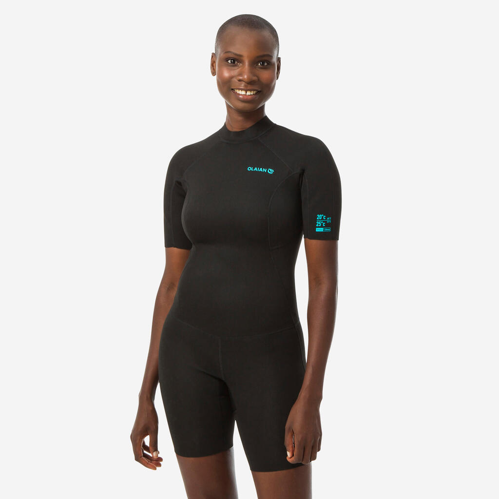 Combinaison surf shorty 100 néoprène 1,5mm femme noire